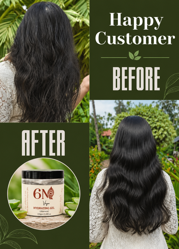 Before and after showing increased facial hydration and radiant glow from Aloe Hydrating Gel