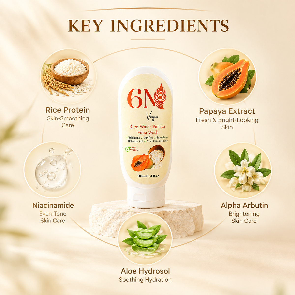Product detail image for Rice Water & Papaya Face Wash - For Bright, Even-Looking Skin by 6M Veyra