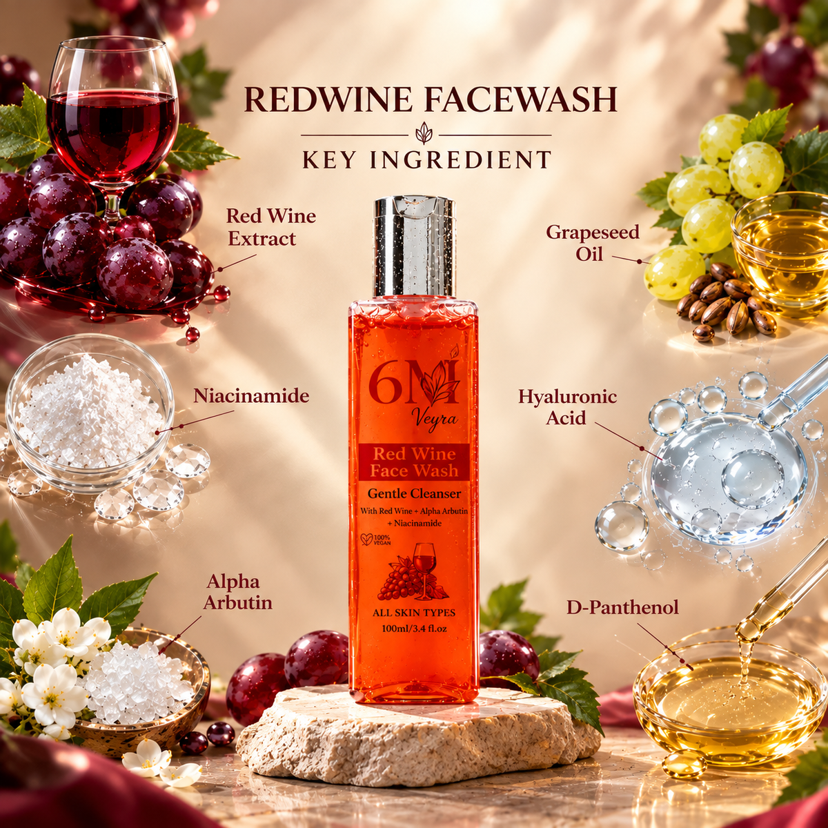 Product detail image for Red Wine Face Wash Antioxidant Care for Dull Skin by 6M Veyra