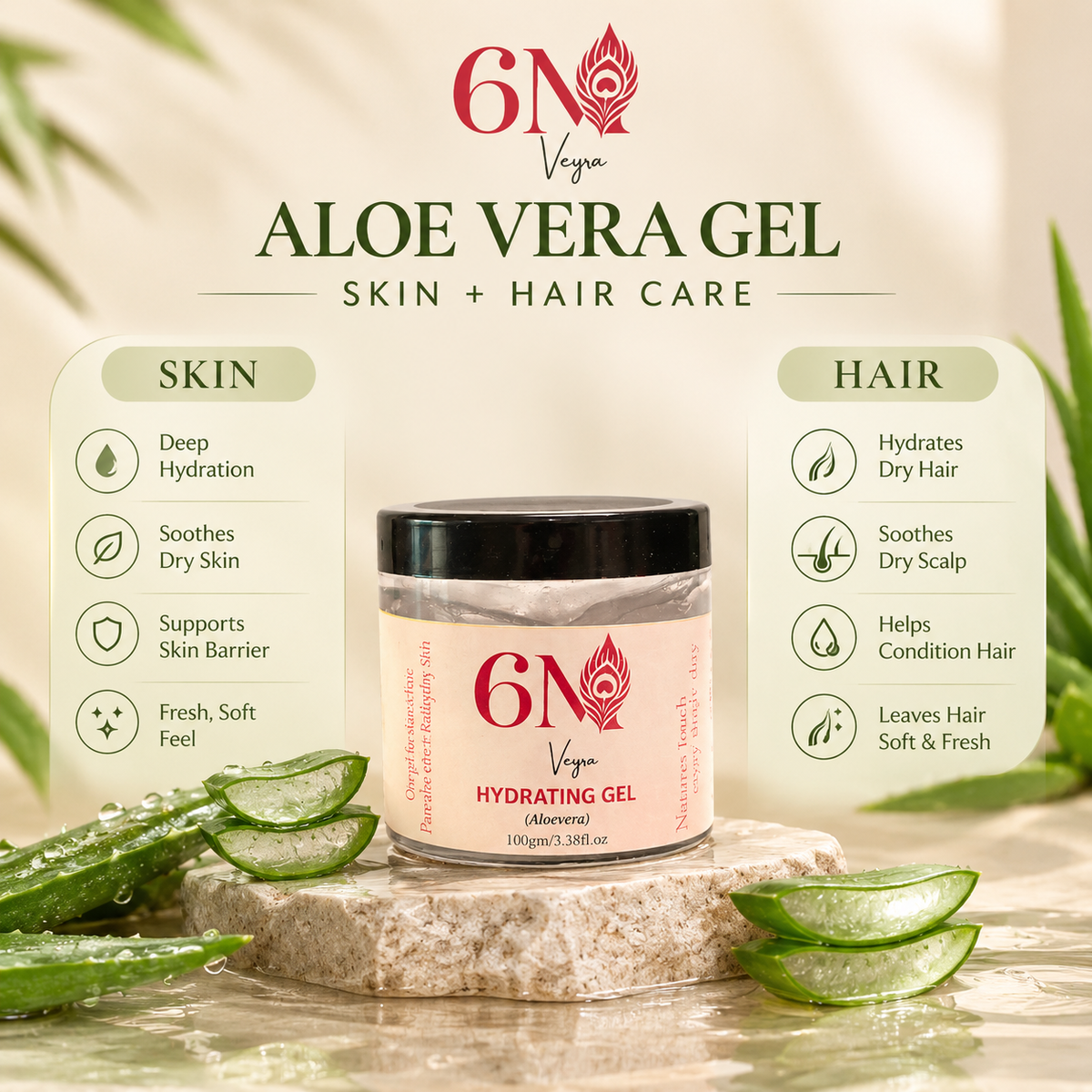 Product detail image for Aloe Vera Hydrating Gel - Hydration for Dry & Dehydrated Skin by 6M Veyra