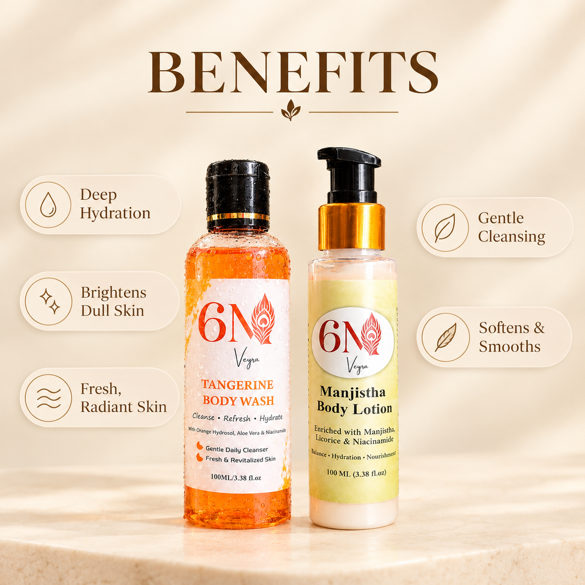 Product detail image for Body elixir combo (mini) - Manjistha body lotion & Tangerine body wash by 6M Veyra